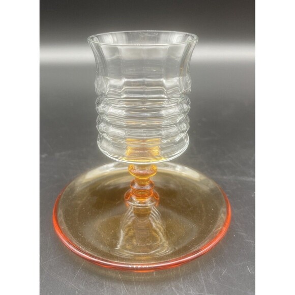 VTG Fostoria Clear & Amber Ribbed Glass Cigarette Holder Ashtray Set Of 2 EUC - Picture 2 of 7